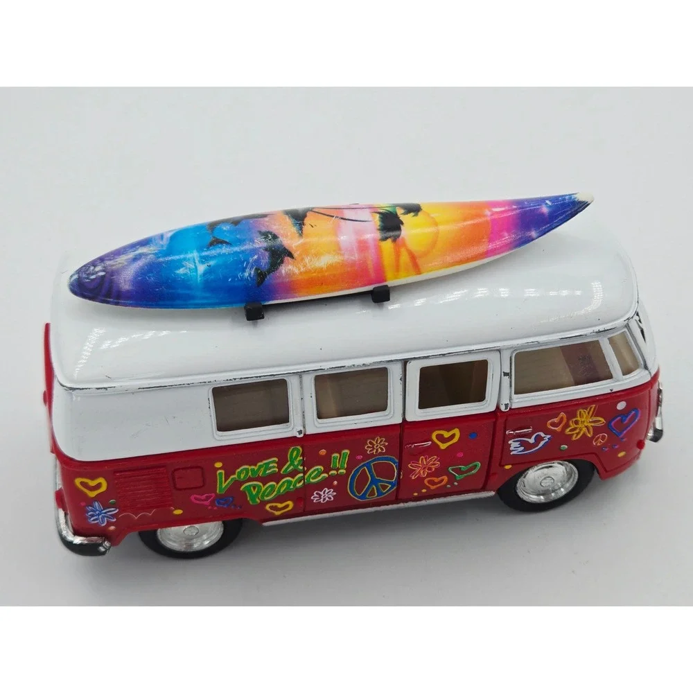 KINSMART 1:32 Volkswagen Microbus Diecast Love Peace Hippie Van with Surfboard